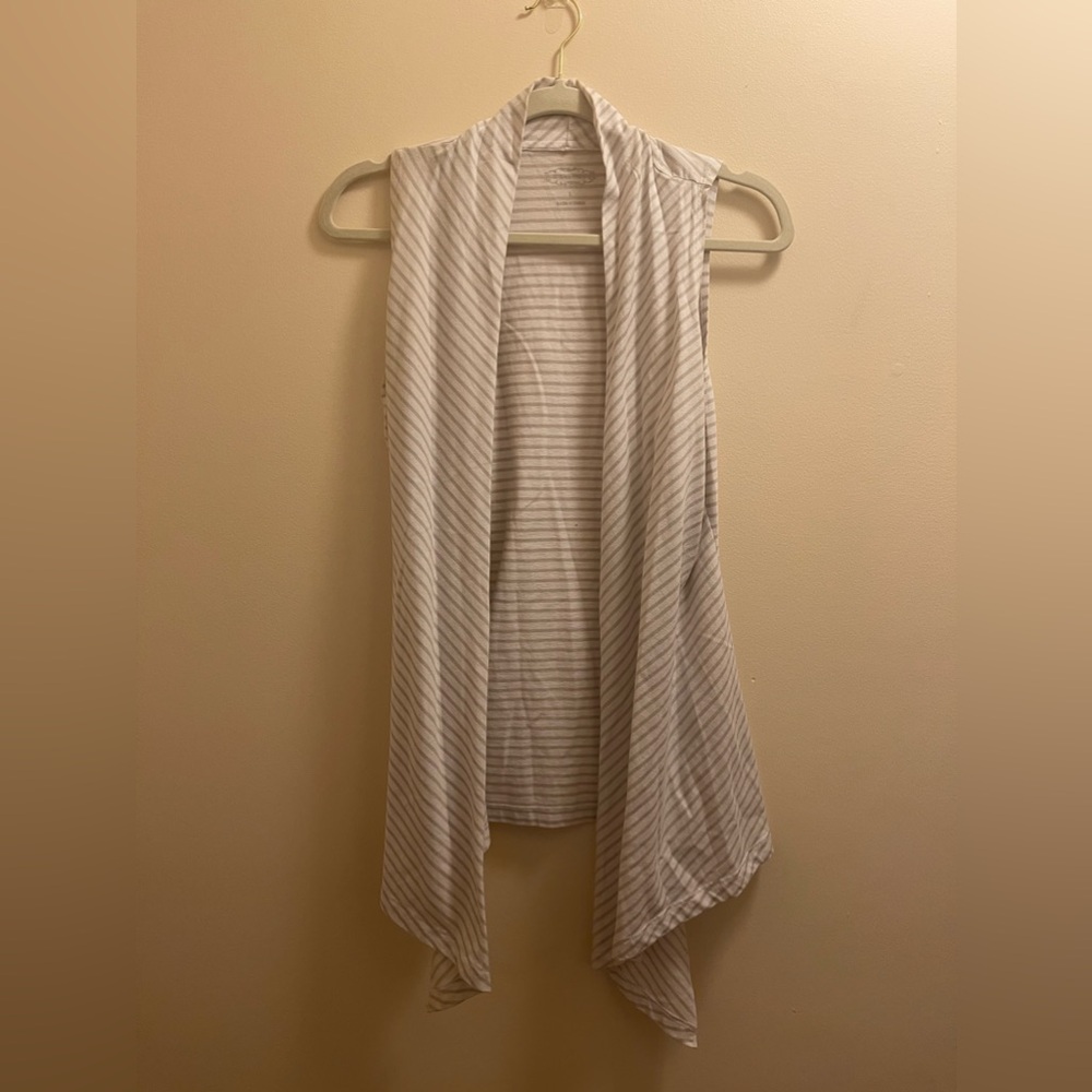Tan and White Open Front Vest